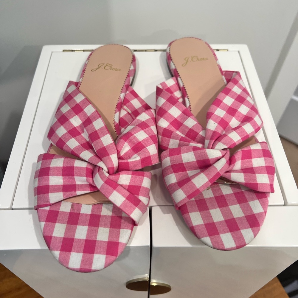 J crew gingham pink sandal